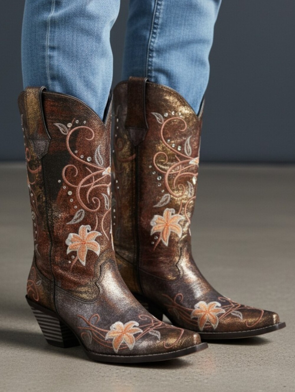 Durango Crush Multi Colored Floral Women’s Snip Toe Western Heeled Cowboy Boots